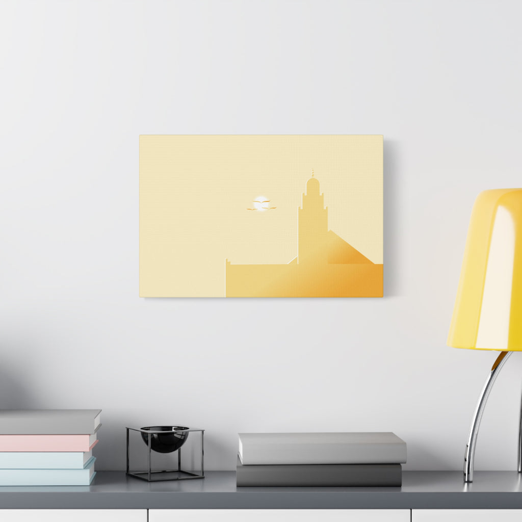Adhan — Art mural islamique minimaliste paysage de mosquée au coucher du soleil