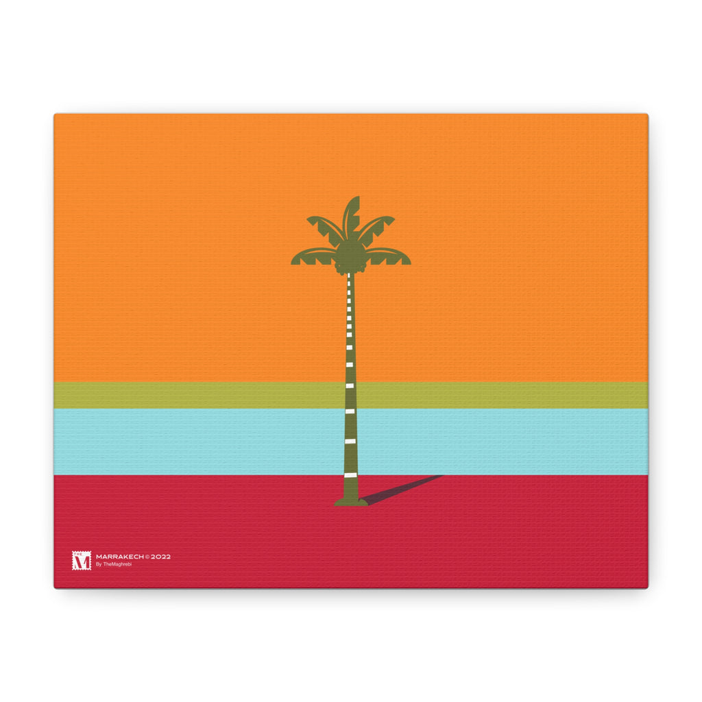 Marrakech, Minimal Palm Tree Wall Canvas — Retro Sunset Tropical Art