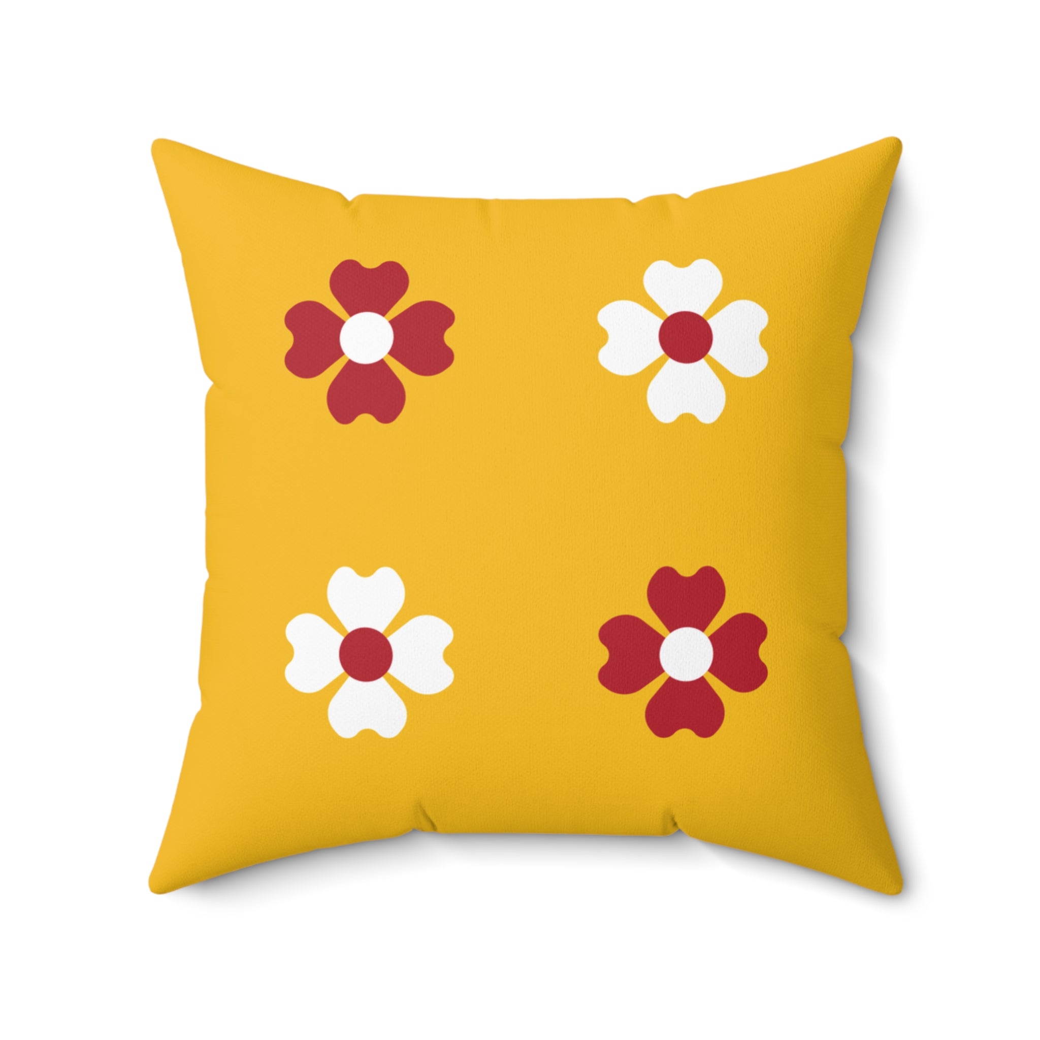 Zemmouri, Arabic Script Floral Pillow — Yellow Square Decorative Throw Pillow with "الزمورية"